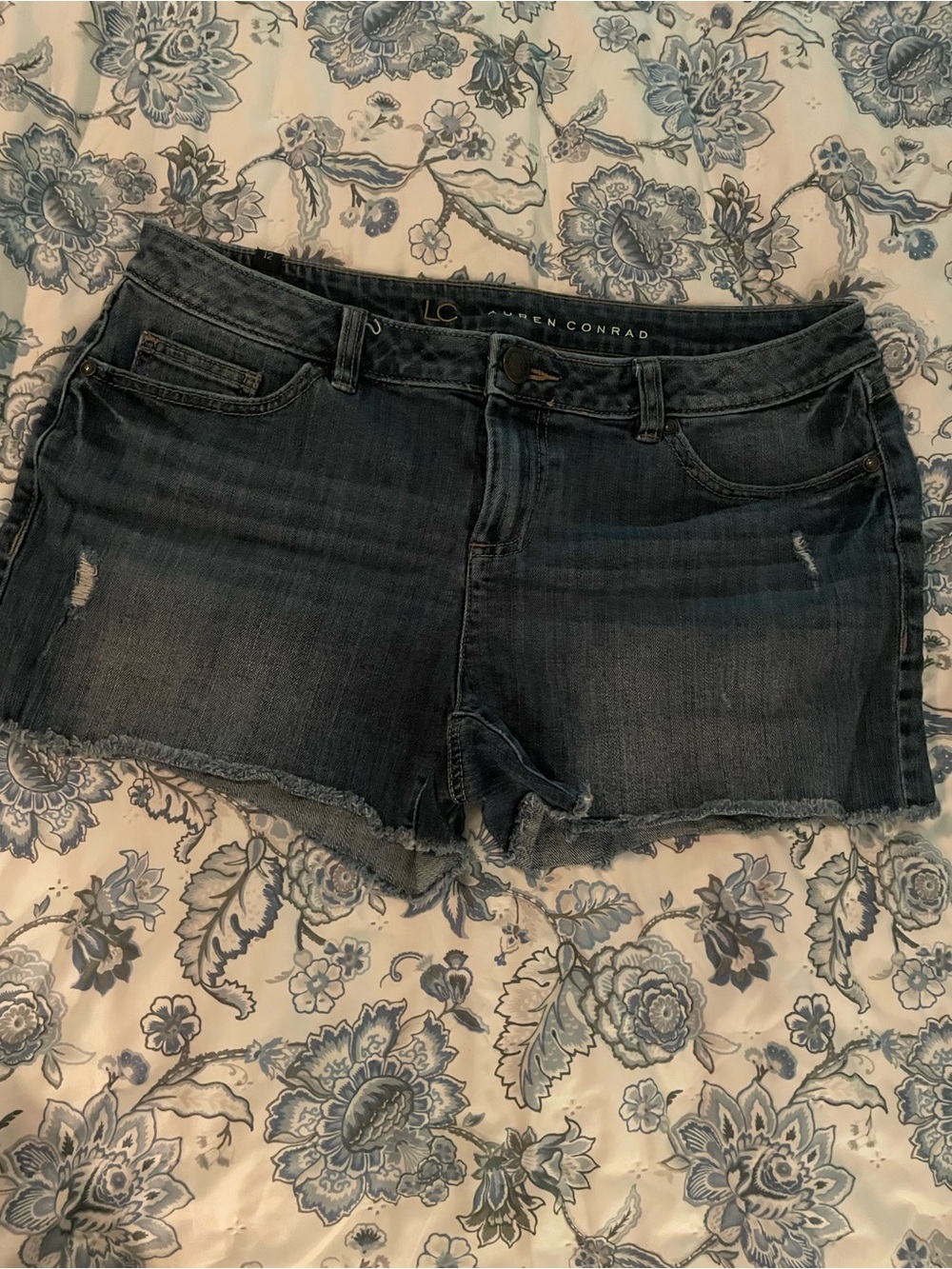 LC Lauren Conrad Dark Blue Frayed Hem Jean Shorts